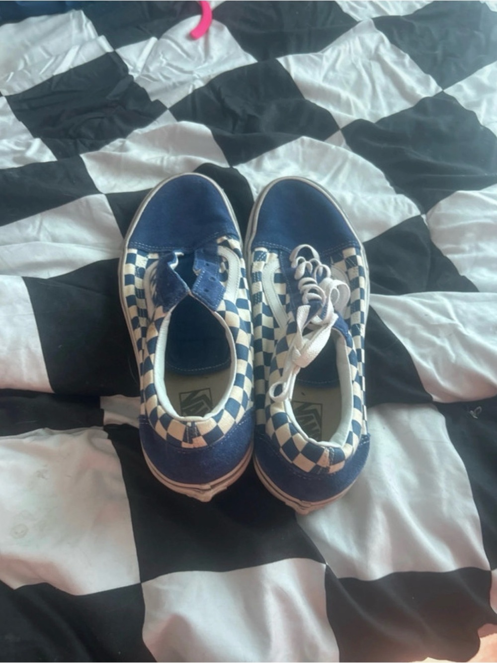 Vans Blue and White Checkered Canvas Low-Top Sneakers